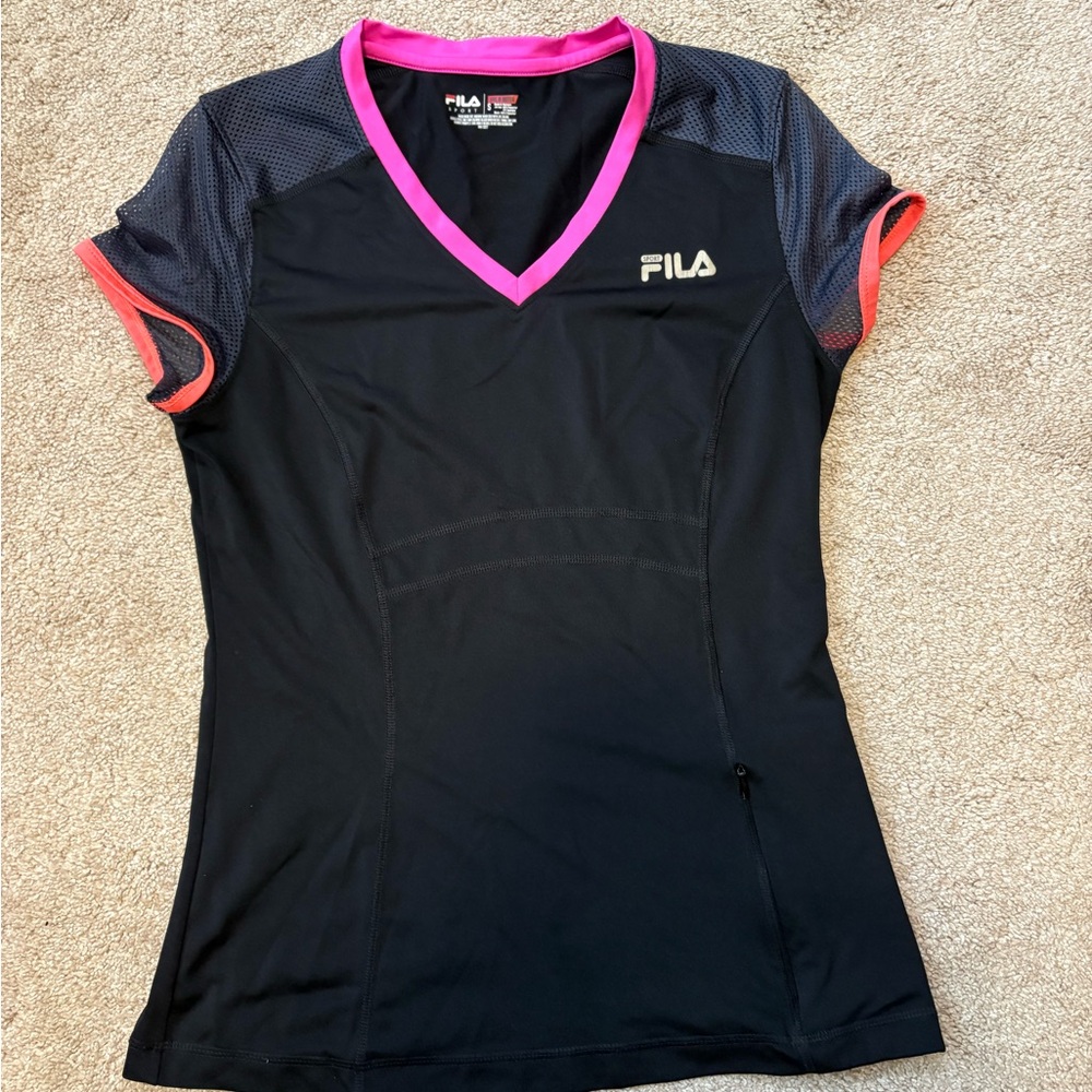 Fila Black and Neon Accent Fitted Short Sleeve Tee